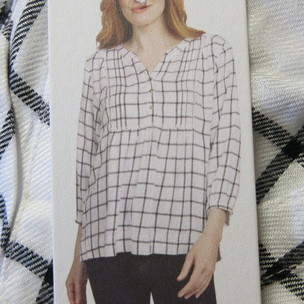 WRANGLER Ladies White Black Plaid Blouse Sz M (8-10) Popover Top Tunic Shirt NWT